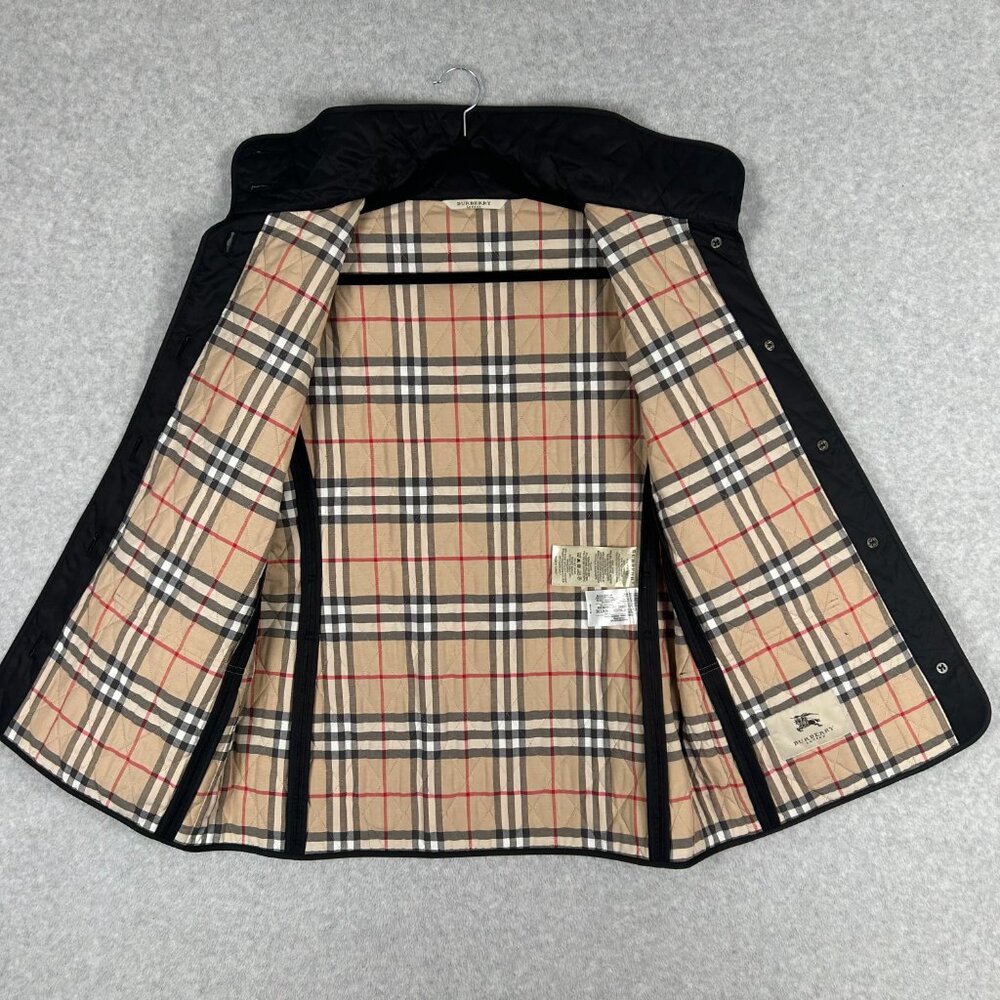 Womens Burberry Quilted Black Jacket Size M Nova Check Button - Picture 5 of 13
